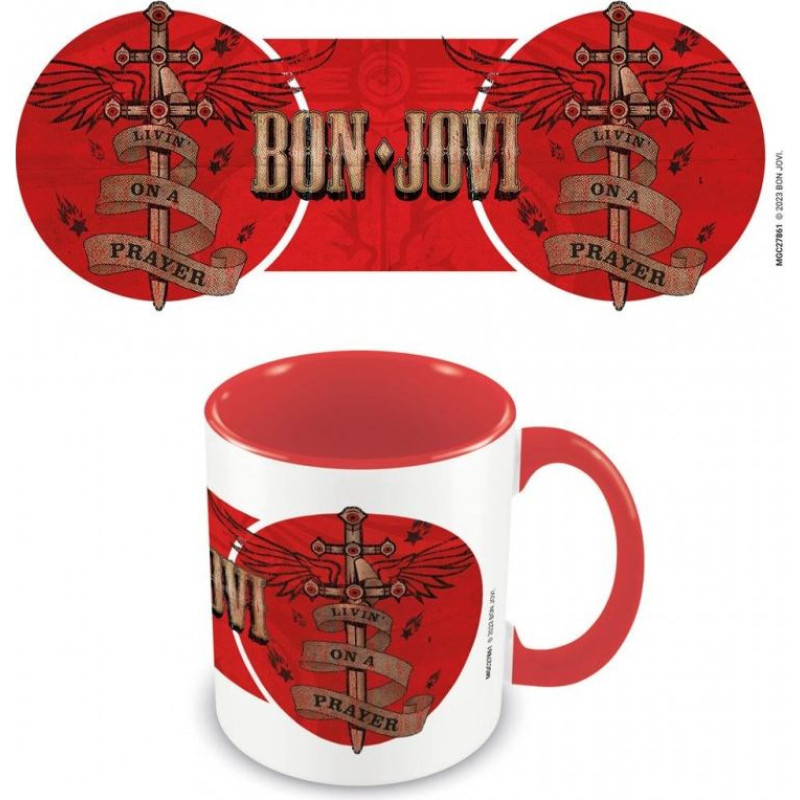 Pyramid Mug Bon Jovi (Livin' on A Prayer) Red Coloured-Inner