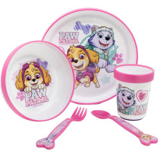 Stor : Paw Patrol -Girl 5 Pcs Non Slip Bicolor Premium Set (Plate Bowl Tumbler 260 Ml  Cutlery) (260ml) (74581)