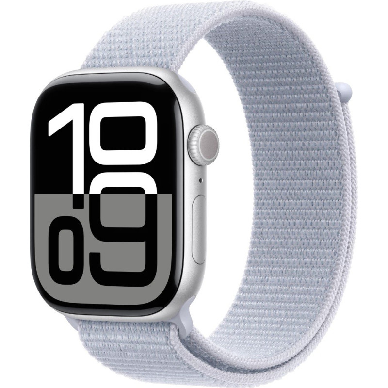 Apple Watch series 10 gps + cellular, koperta 46 mm z aluminium w kolorze srebrnym z opaską sportową w kolorze błękitnego obłoku