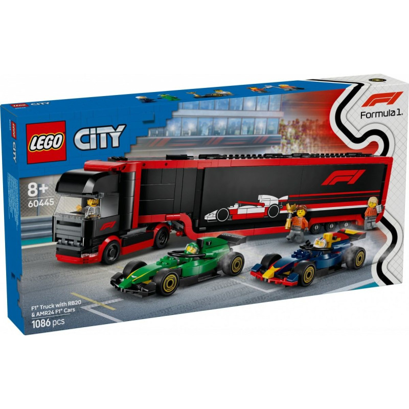 Lego Klocki city 60445 f1 ciężarówka z bolidami rb20 i amr24 f1