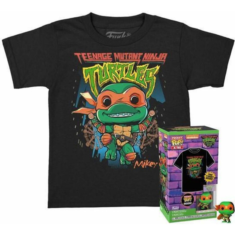 Funko Pocket Pop!  Tee (Child): Teenage Mutant Ninja Turtles Mutant Mayhem - Michelangelo Vinyl Figure and T-Shirt (L)