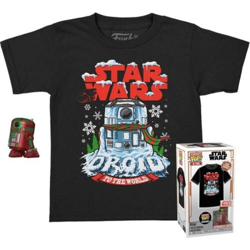 Funko Pocket Pop!  Tee (Child) Disney: Star Wars - Holiday R2-D2 (Metallic) Vinyl Figure  T-Shirt (L)