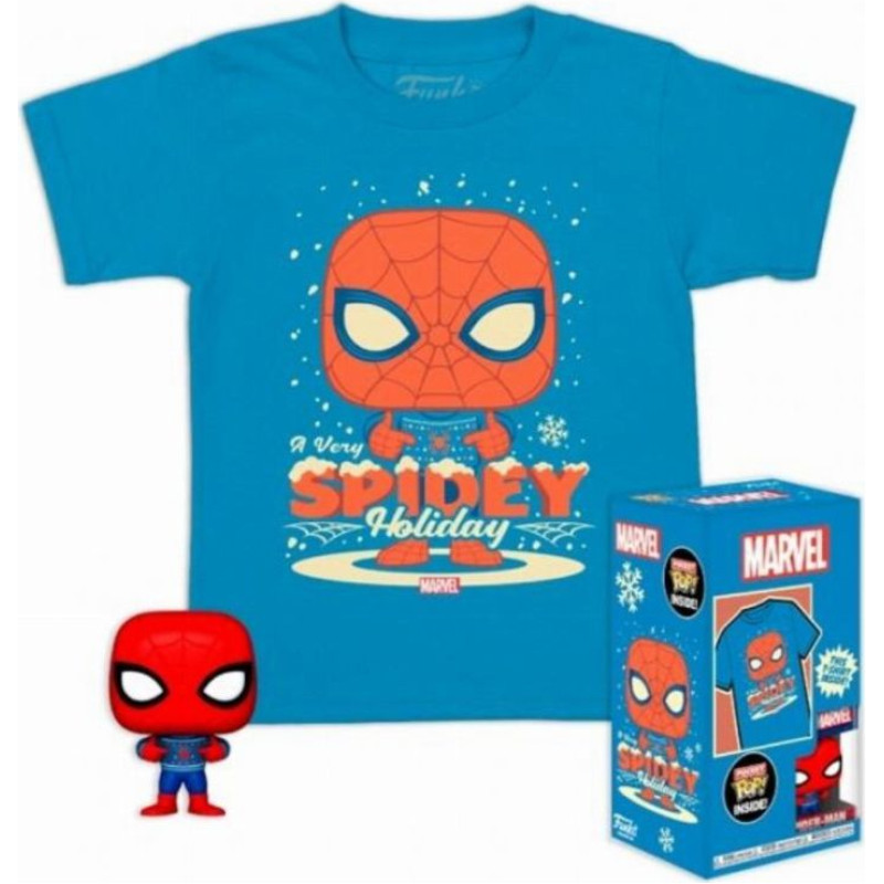 Funko Pocket Pop!  Tee (Child): Marvel - Holiday Spiderman Vinyl Figure  T-Shirt (XL)