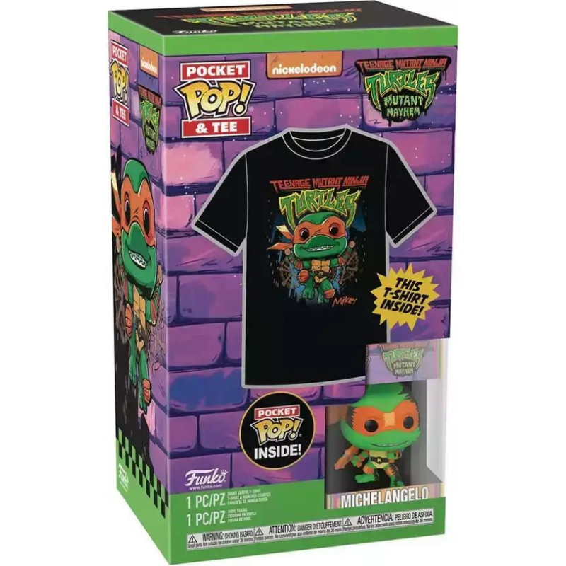 Funko Pocket Pop!  Tee (Child): Teenage Mutant Ninja Turtles Mutant Mayhem - Michelangelo Vinyl Figure and T-Shirt (M)