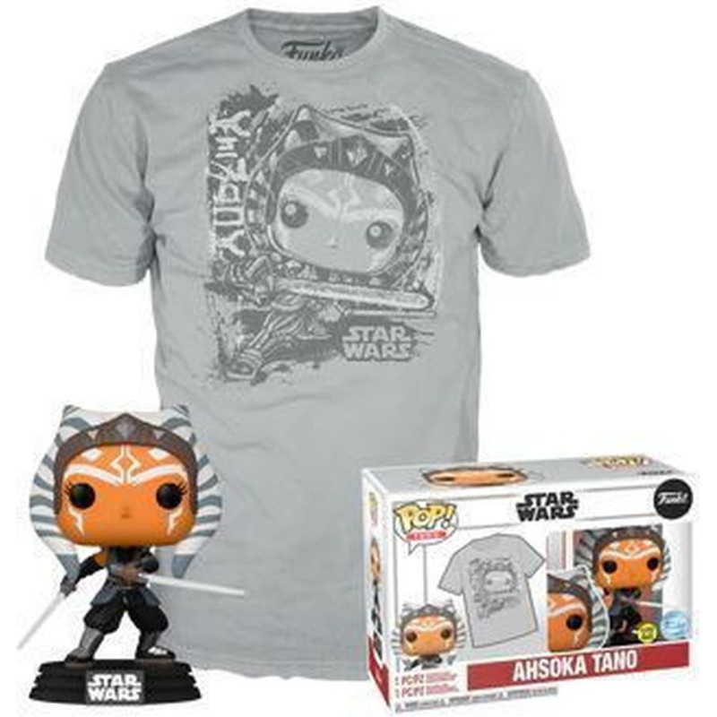 Funko Pop!  Tees (Adult): Disney Star Wars - Ahsoka Tano (Glows in the Dark) Bobble-Head Vinyl Figure  T-Shirt (L)