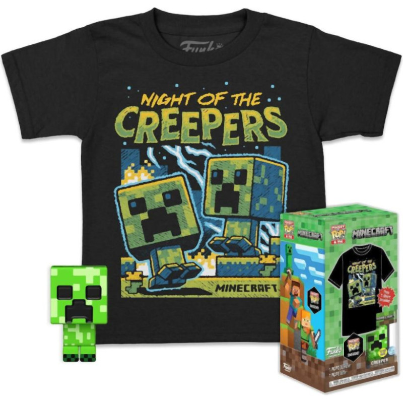 Funko Pocket Pop!  Tee (Child): Minecraft - Blue Creeper (Glows in the Dark) Vinyl Figure  T-Shirt (L)