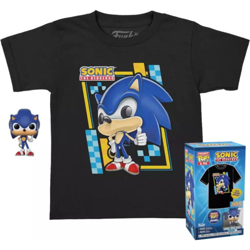 Funko Pocket Pop!  Tee (Child): Sonic (Flocked) Vinyl Figure and T Shirt (L)