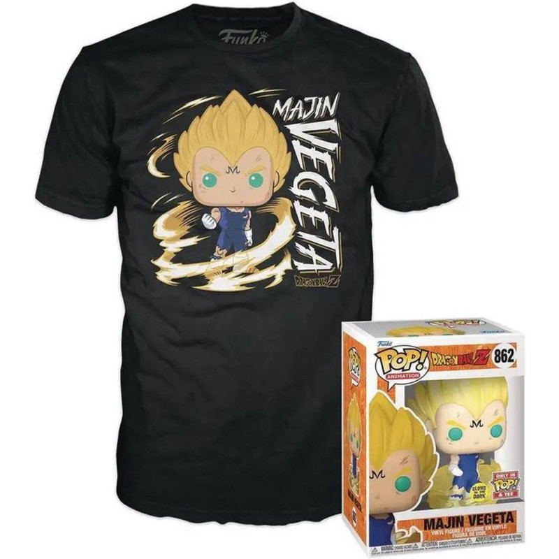 Funko Pop!  Tees (Adult): Dragon Ball Z - Majin Vegeta (Glows in the Dark) Vinyl Figure and T-Shirt (L)