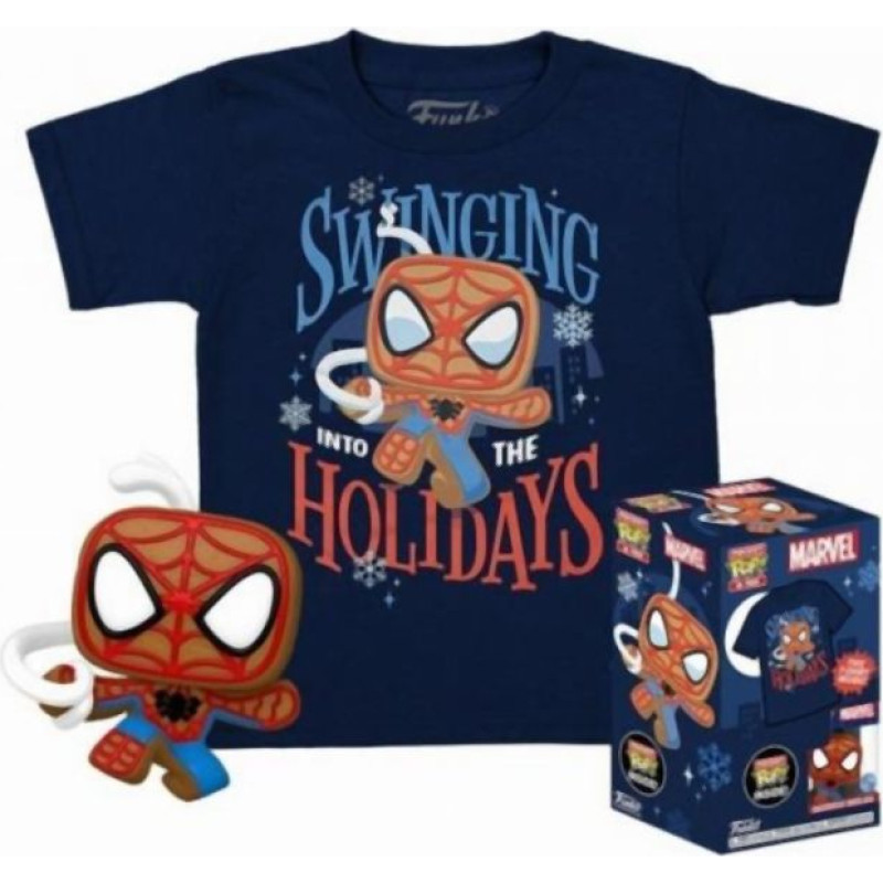 Funko Pocket Pop!  Tee (Child): Marvel - Gingerbread Spider-Man (Special Edition) Bobble-Head Vinyl Figure  T-Shirt (L)