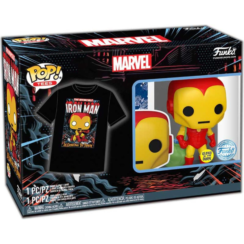 Funko Pop!  Tee (Adult): Marvel - Holiday Iron Man (Glows in the Dark) Vinyl Figure  T-Shirt (M)