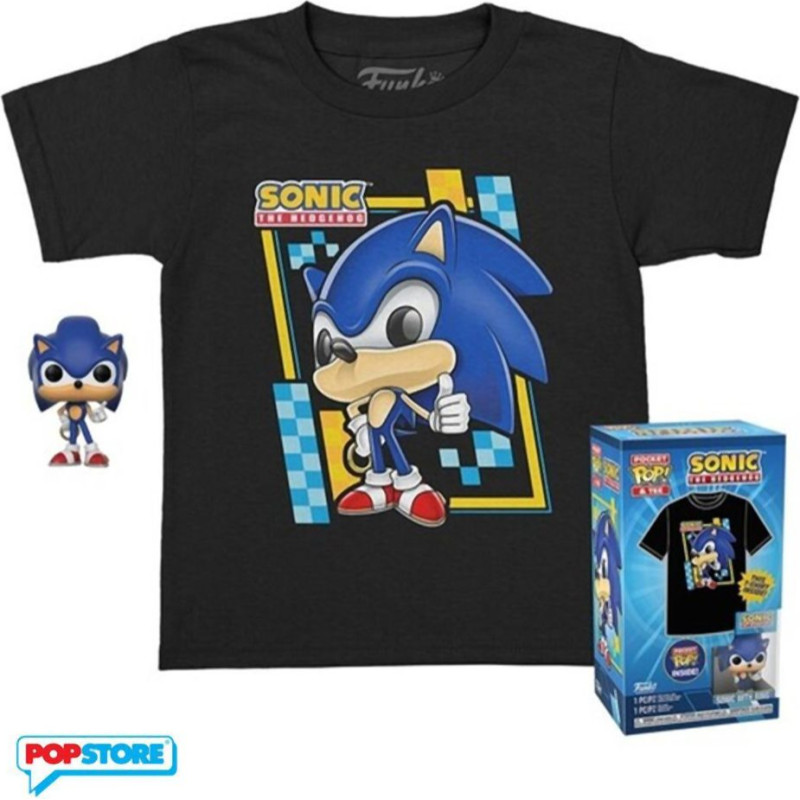 Funko Pocket Pop!  Tee (Child): Sonic The Hedgehog - Sonic Vinyl Figure  T-Shirt (S)