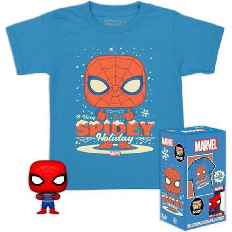 Funko Pocket Pop!  Tee (Child): Marvel - Holiday Spiderman Vinyl Figure  T-Shirt (L)