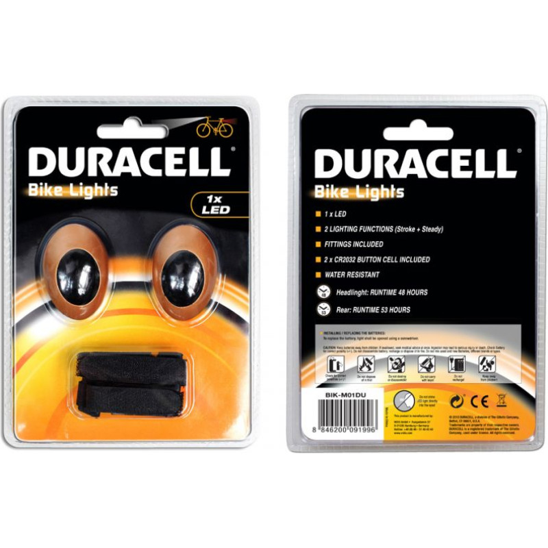Bicycle Lights Set Duracell Front + Rear 1 Led 00919