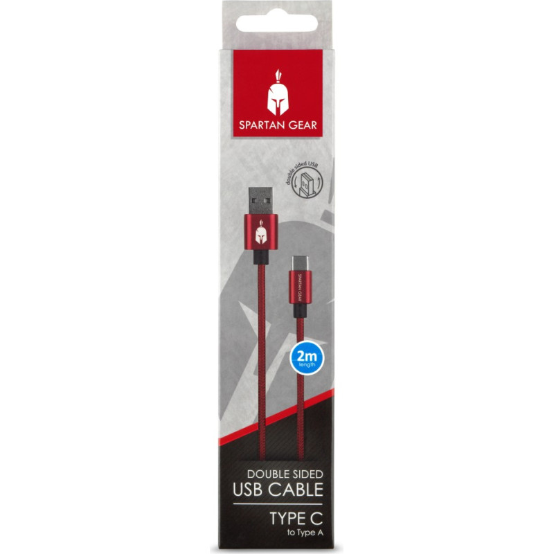 Enarxis Dynamic Media Spartan Gear - Double Sided USB Cable (Type C) (length: 2m - compatible with playstation 5, xbox series x/s, tablet, mobile) (colour: Red)