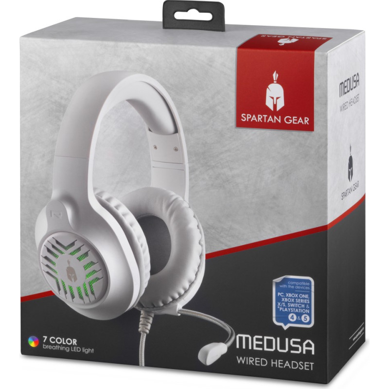 Enarxis Dynamic Media Spartan Gear - Medusa Wired Headset (compatible with PC, playstation 4, playstation 5, xboxone, xbox series x/s, switch) (color: White/Grey)